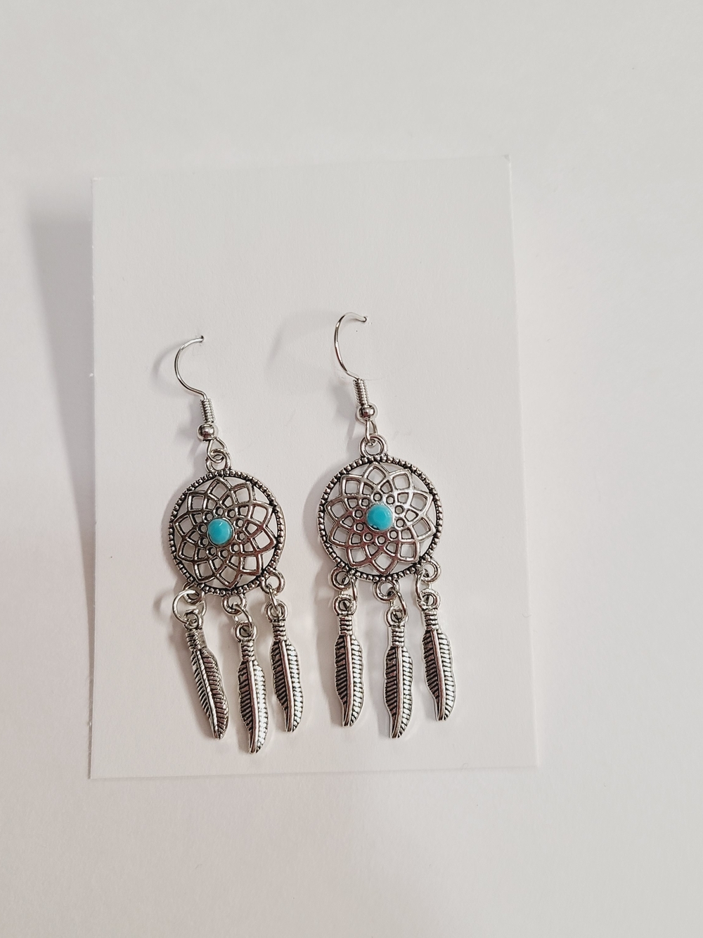 Turquoise Silver Dreamcatcher Dangle Earrings - Women Jewelry